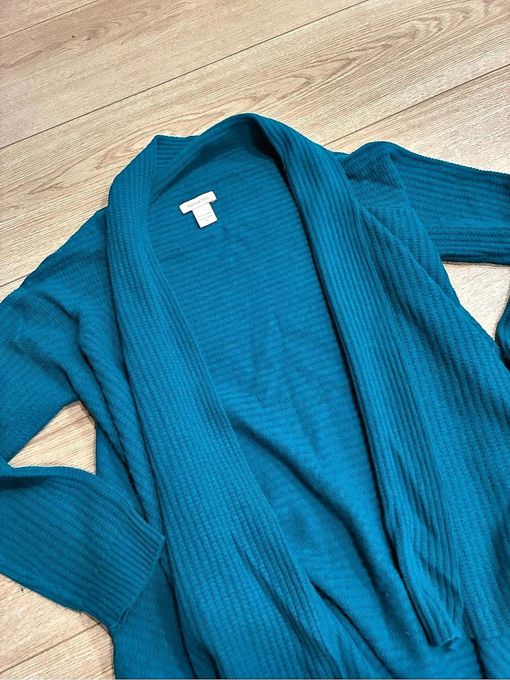Garnet Hill Women’s Cashmere Draped Waterfall Cardigan Teal Size S